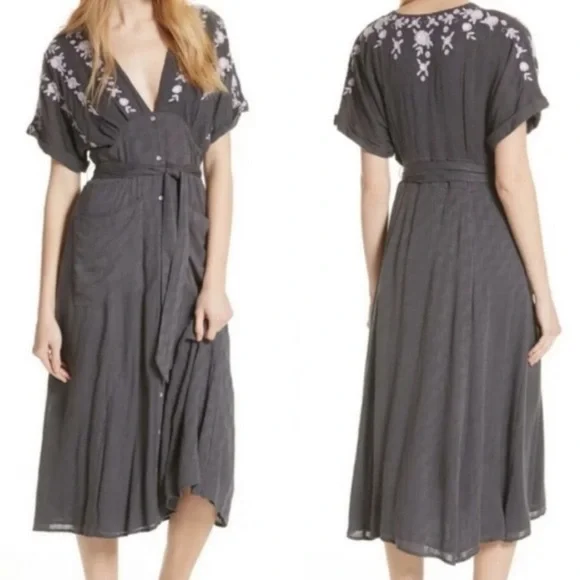 Free People Embroidered Tie Waist Midi Dress - Picture 4 of 10